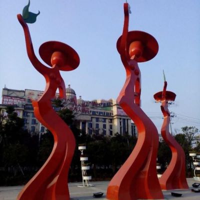 不锈钢抽象少数民族人物跳舞雕塑