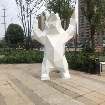 几何熊不锈钢动物雕塑