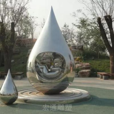 不锈钢镜面水滴雕塑