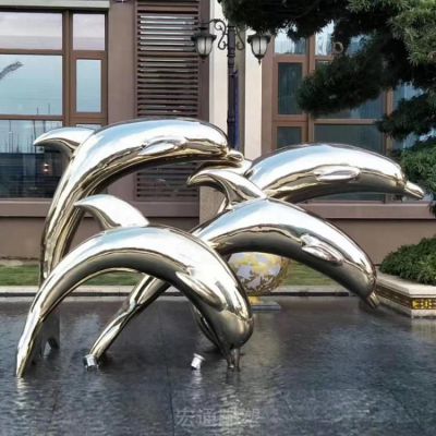 跳跃海豚不锈钢动物雕塑