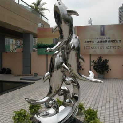海豚嬉戏不锈钢雕塑
