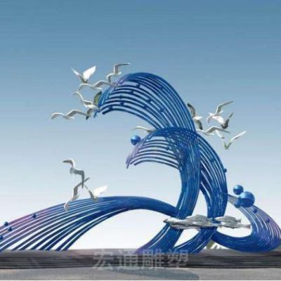 彩绘海浪标志不锈钢雕塑