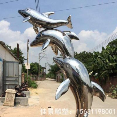 镜面海豚不锈钢动物雕塑