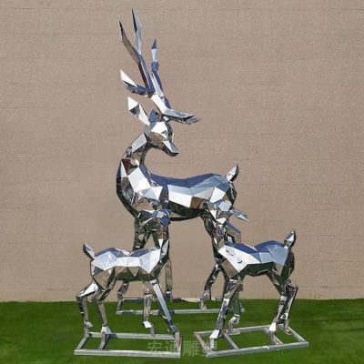 几何不锈钢低头鹿景观雕塑