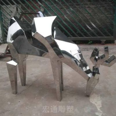 几何不锈钢低头鹿商场雕塑