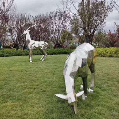 几何不锈钢低头鹿小区雕塑