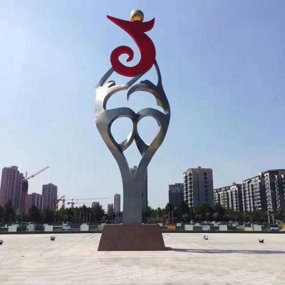 抽象红色标志不锈钢雕塑