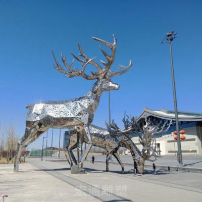 几何鹿公园不锈钢雕塑
