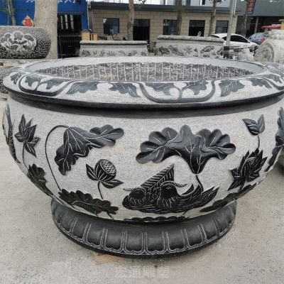 公园仿古石浮雕水缸雕塑