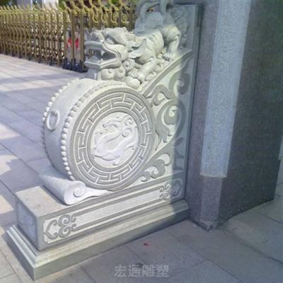 汉白玉貔貅抱鼓石雕塑