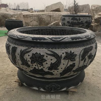 仿古鲤鱼水缸石雕