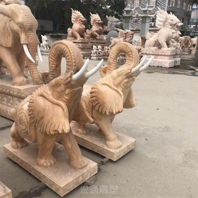 晚霞红如意大象石雕