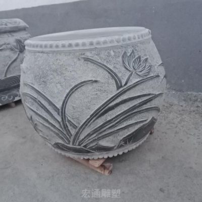 仿古荷花鲤鱼石雕水缸