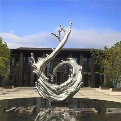 抽象浪花不锈钢标志雕塑