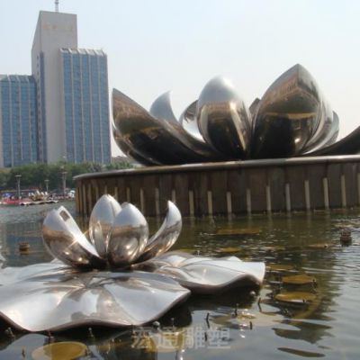镜面荷花标志不锈钢雕塑
