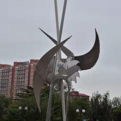 情侣仙鹤户外不锈钢雕塑