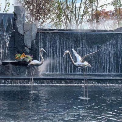 情侣仙鹤校园不锈钢雕塑