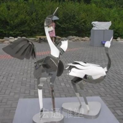 情侣仙鹤公园不锈钢雕塑