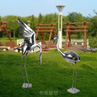 情侣仙鹤户外不锈钢雕塑