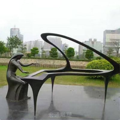 抽象弹钢琴人物铜雕