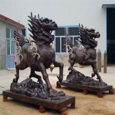 踩球麒麟景区景观铜雕