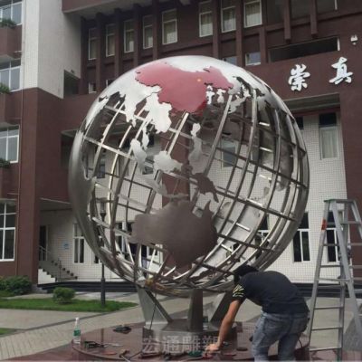 镂空不锈钢地球仪校园雕塑