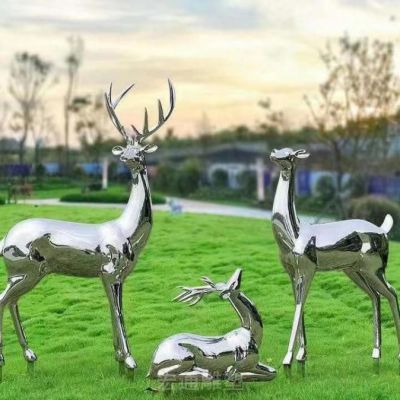 几何不锈钢三只小鹿抽象雕塑