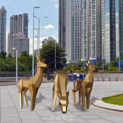 几何不锈钢三只小鹿动物雕塑
