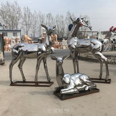 几何不锈钢三只小鹿商场雕塑
