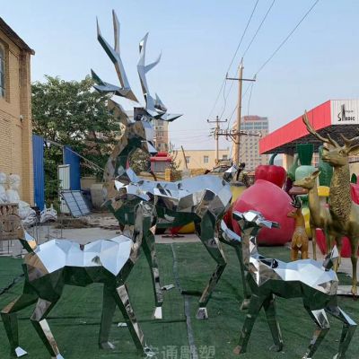 几何不锈钢三只小鹿景区雕塑