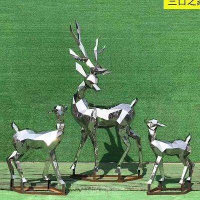 几何不锈钢三只小鹿小区雕塑