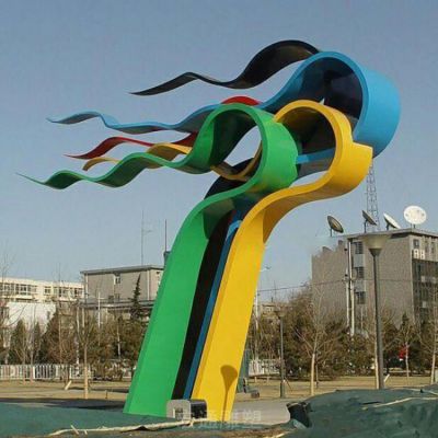 不锈钢彩绘彩带小区雕塑