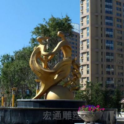 一家三口游玩人物铜雕