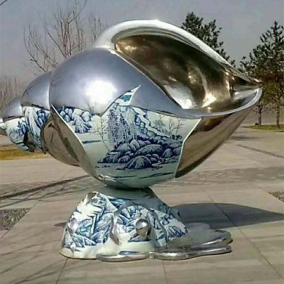 镜面海螺不锈钢标志雕塑