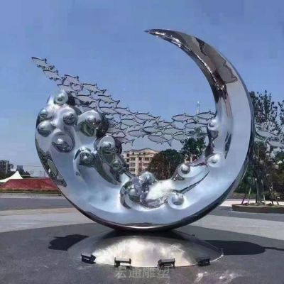 海浪与鱼不锈钢雕塑