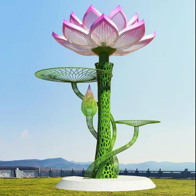 彩绘不锈钢荷花户外雕塑