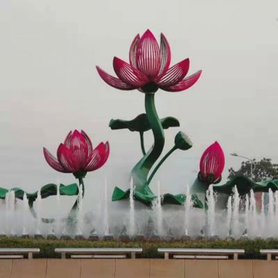 彩绘不锈钢荷花城市雕塑