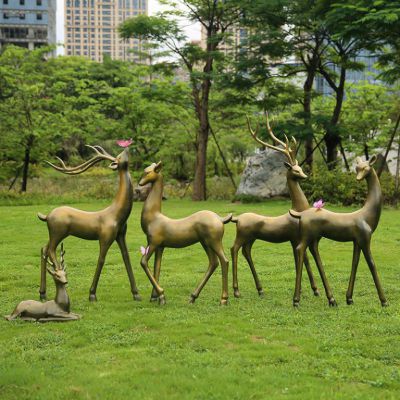 红铜色小鹿公园铜雕
