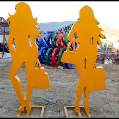 购物人物不锈钢抽象雕塑