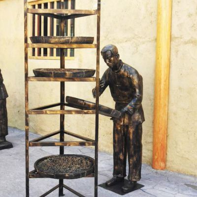 茶文化品茶古代人物铜雕