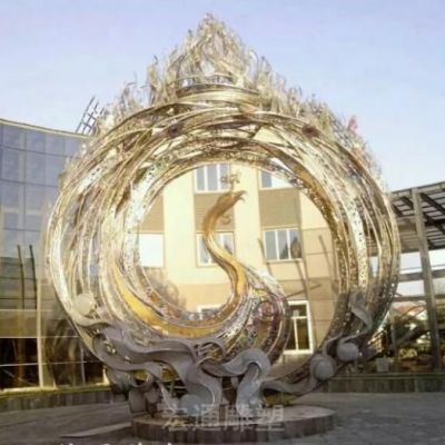 彩绘镂空凤凰不锈钢雕塑
