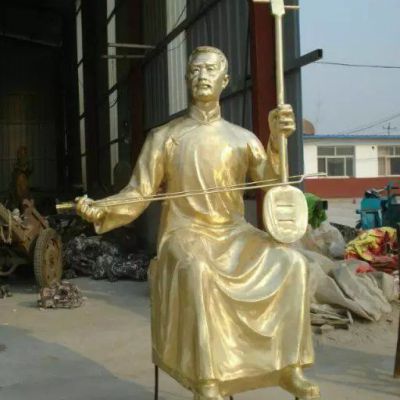 拉二胡人物景观铜雕