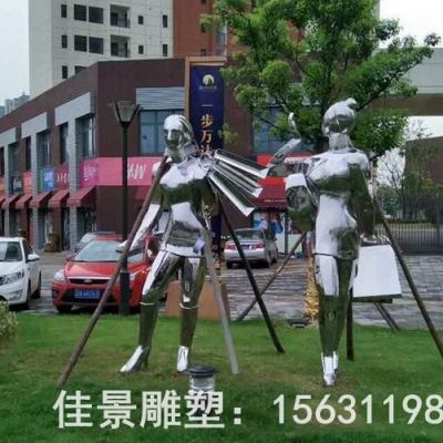 购物人物镜面不锈钢雕塑