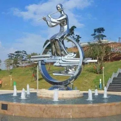 不锈钢美女吹笛公园雕塑