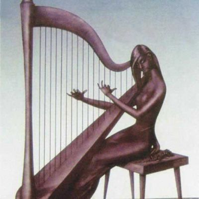 不锈钢古筝镜面雕塑