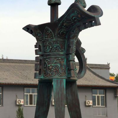 古代酒樽园林标志铜雕