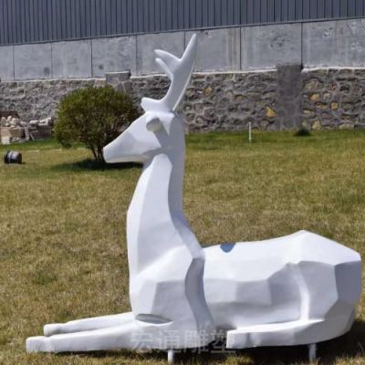 卧姿鹿校园不锈钢雕塑