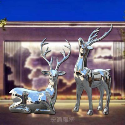 卧姿鹿城市不锈钢雕塑