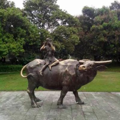骑牛吹笛公园景观铜雕