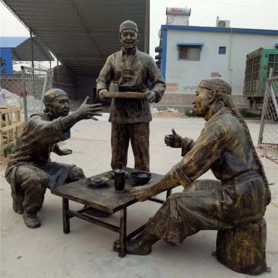 民俗划拳喝酒人物铜雕